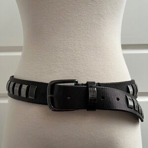 Vintage Y2K Ted Baker Studded Leather Belt, Burgundy / Maroon, Adjustable Size